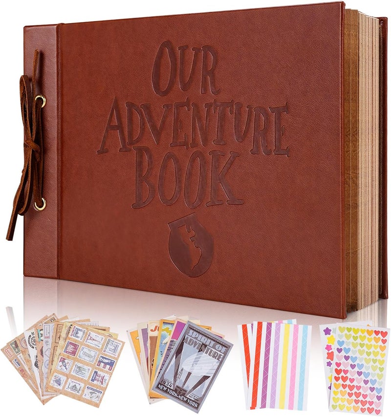 Tpudn Our Adventure Book Scrapbook Photo Album,3D Embossed Words Leather Memory Book with 80 Pages for Couples Gifts,Anniversary Wedding,Valentine's Day - Image 1